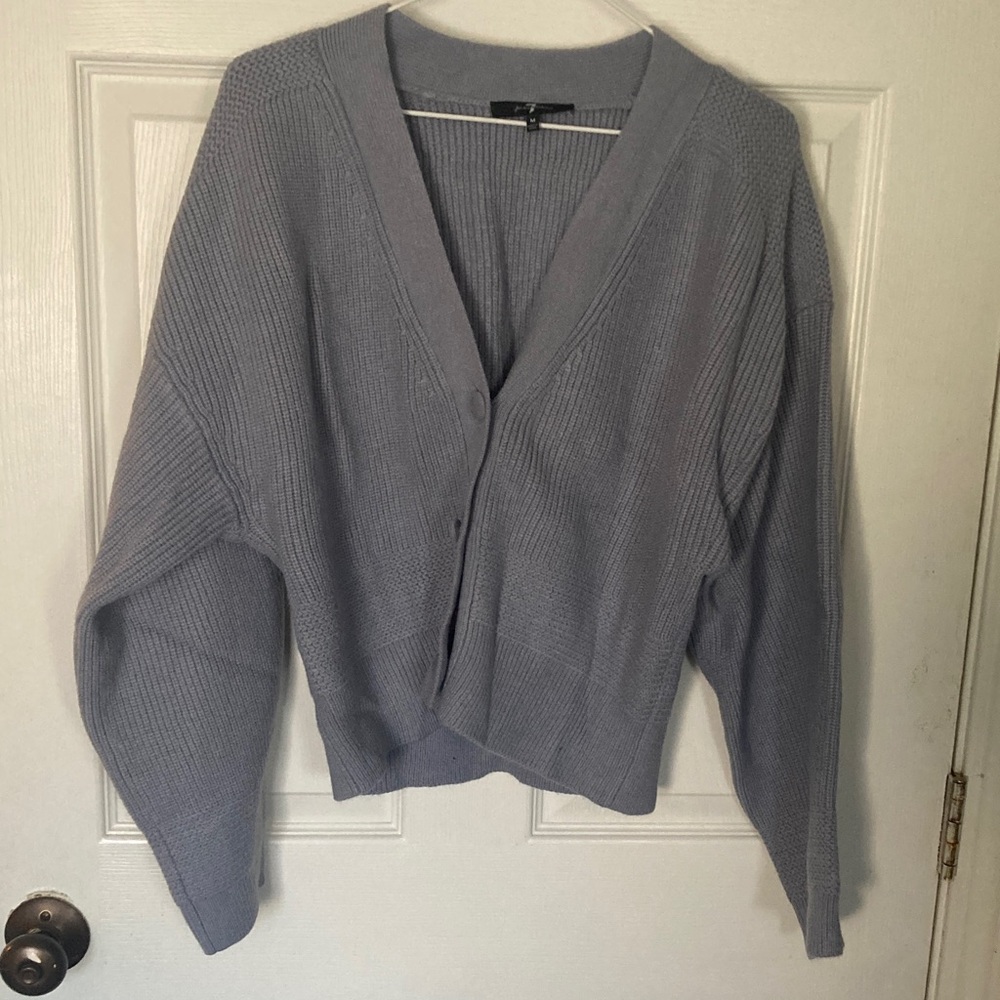 7 For All Mankind Women's Light Blue-Gray Cardigan